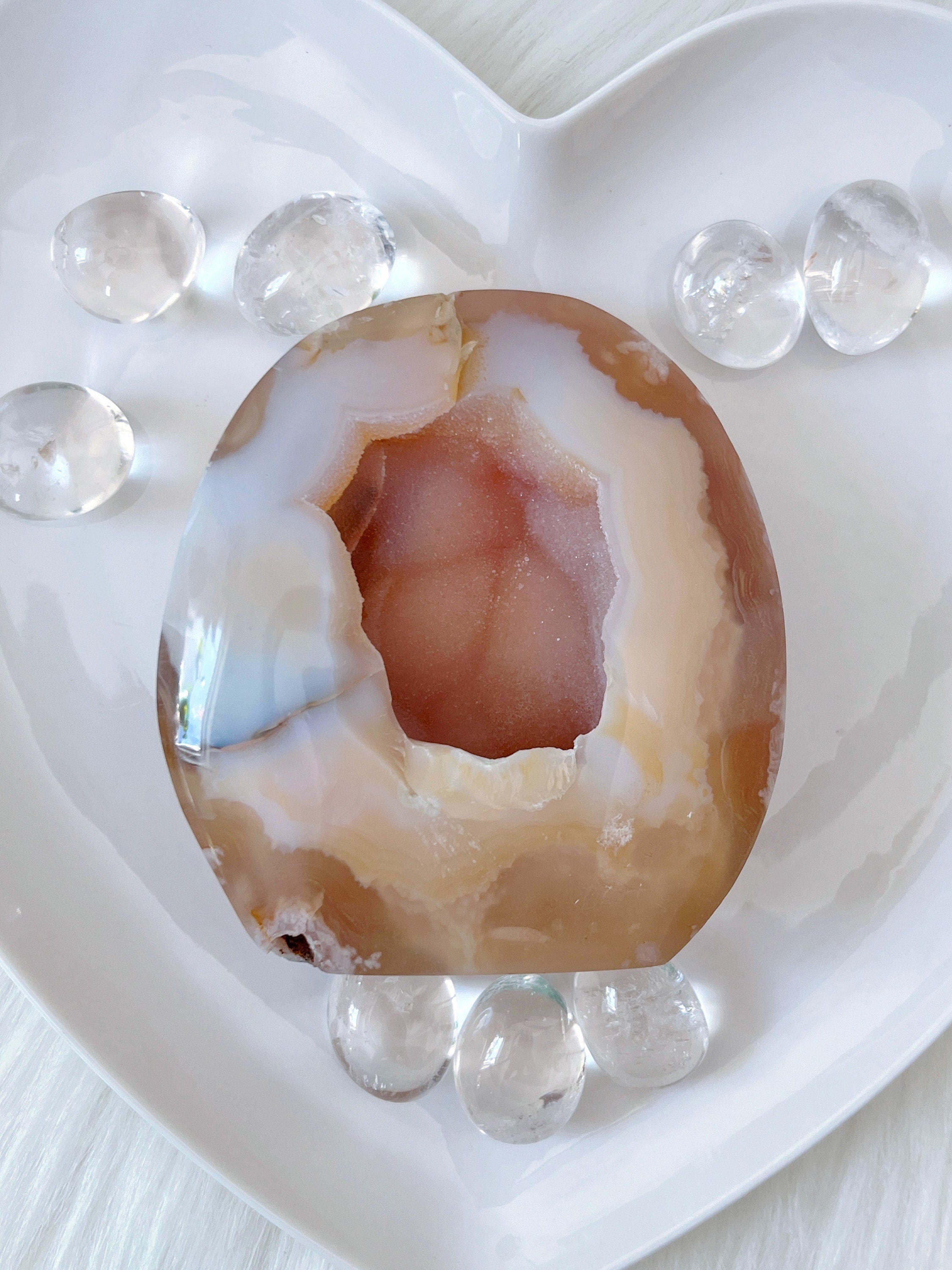 Sugary Pink Amethyst & Yellow Agate Freeform, Polished Agate Amethyst Geode Cut Base with Raw Druzy Center