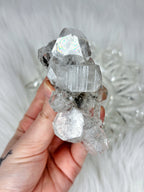 Diamond Apophyllite with Black Hematite, Raw Rainbow Apophyllite Cluster/Mineral Specimen