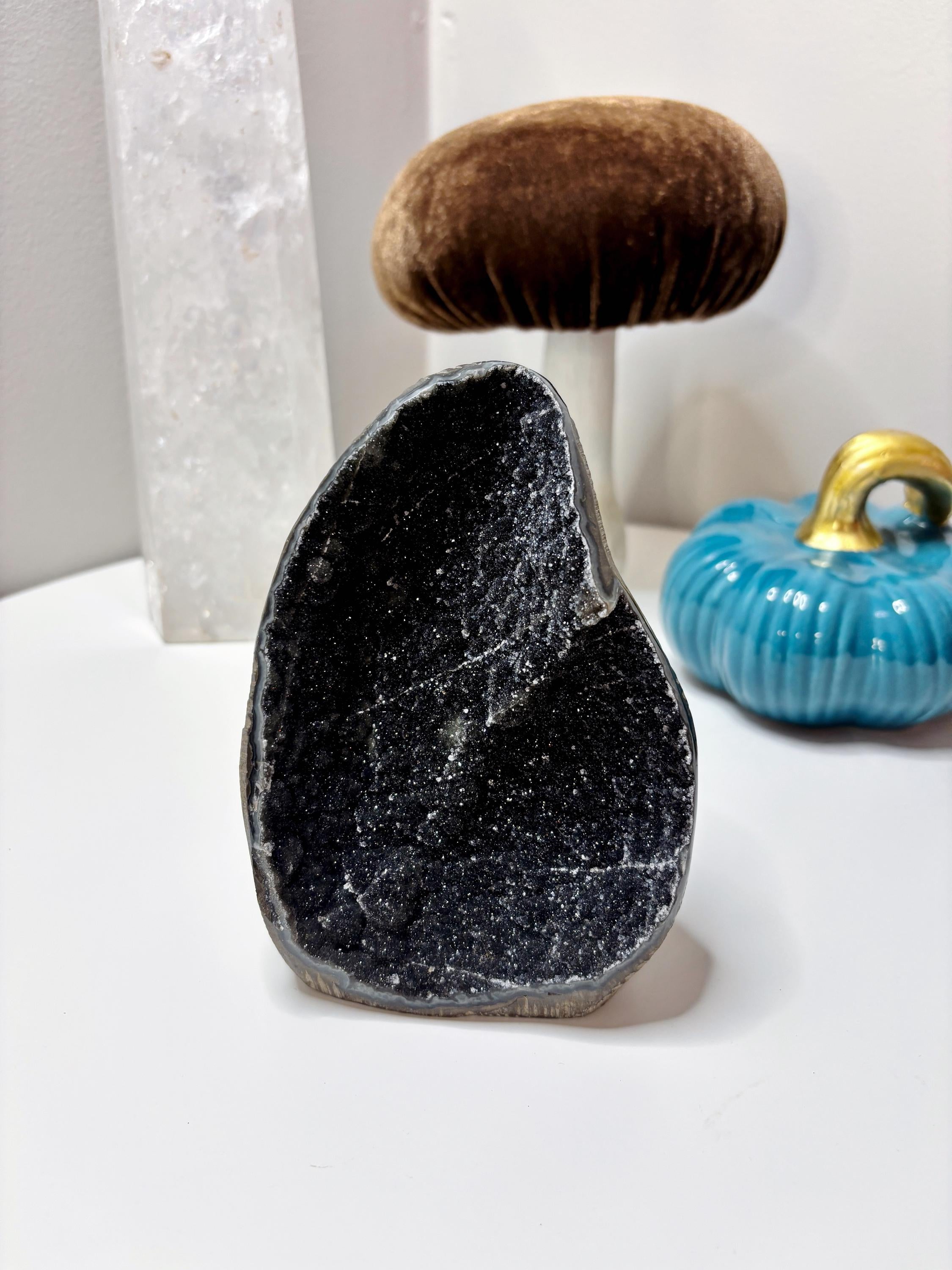 Large Black Amethyst Crystal, Raw Sugar Druzy Cut Base