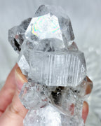 Diamond Apophyllite with Black Hematite, Raw Rainbow Apophyllite Cluster/Mineral Specimen