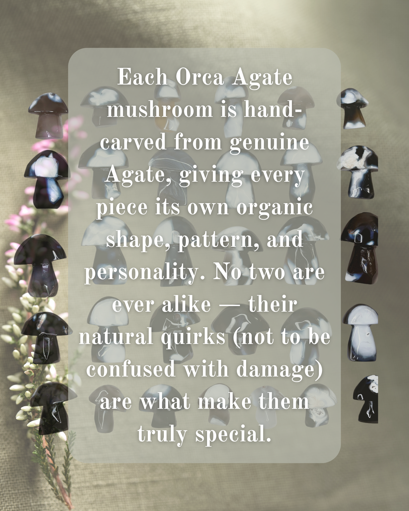 Orca Agate Mushroom Crystal, Hand Carved Natural Gemstone Mushroom