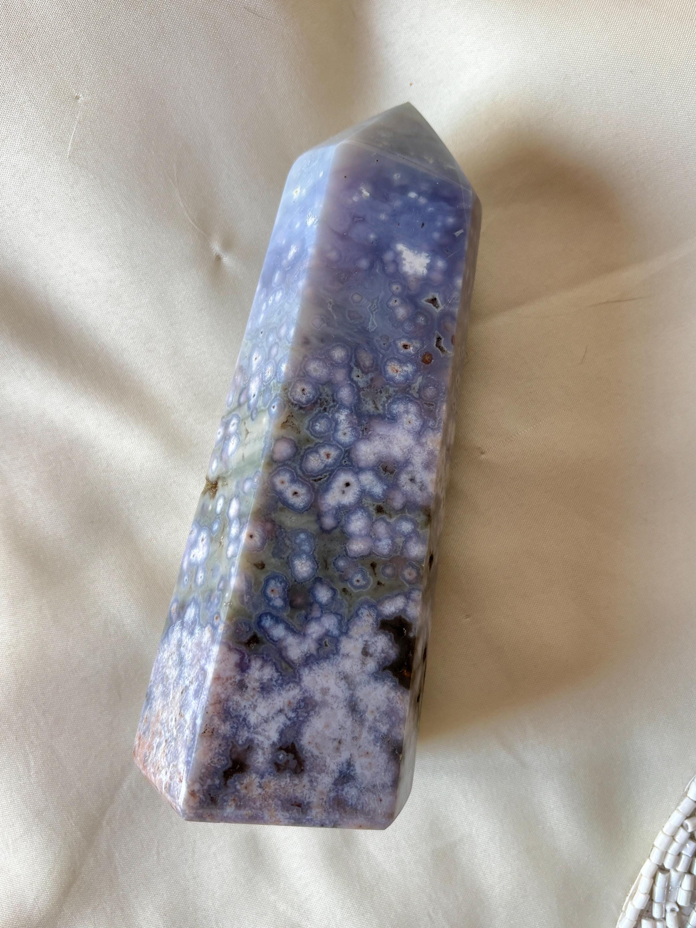 Large Ocean Jasper Flower Agate Tower, Natural Polished Orbicular Sea Jasper Point