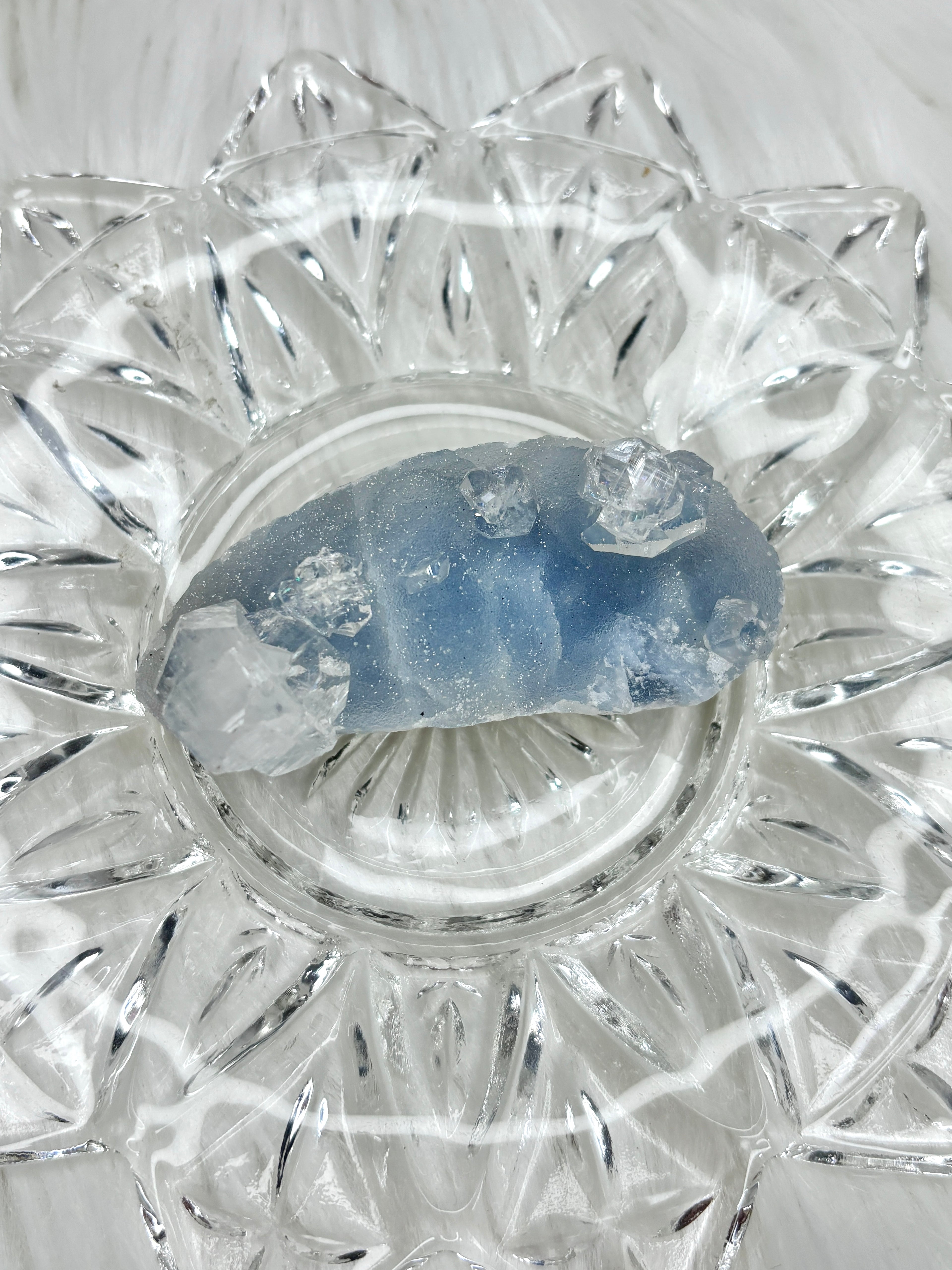 Rare Blue Sugar Apophyllite Crystal, Natural Cubic Ice Apophyllite Specimen