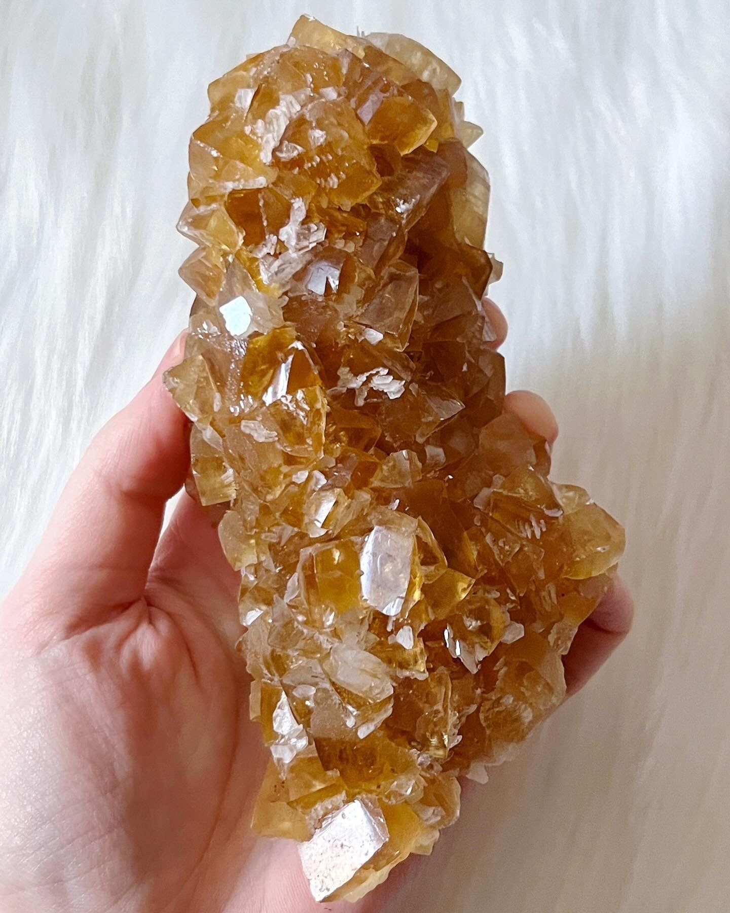Large Raw Honey Calcite Crystal, Natural Yellow-Orange Calcite Specimen