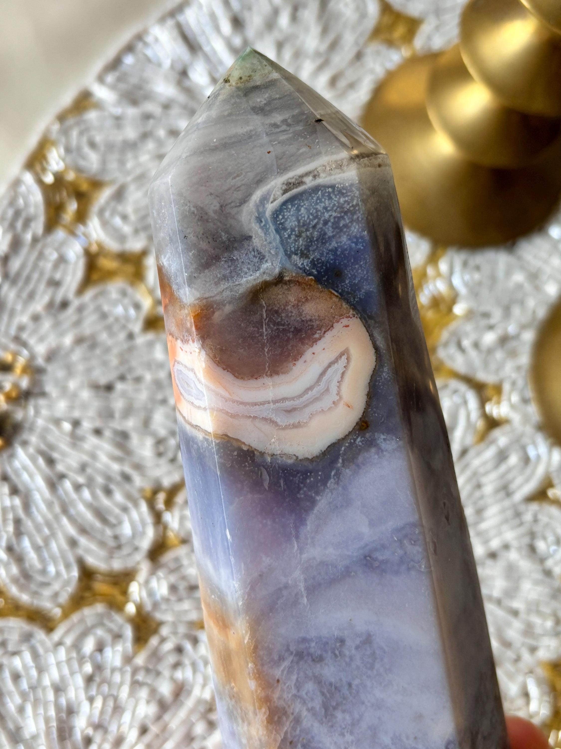 Pastel Ocean Jasper Tower, Lavender Orbicular Ocean Jasper Crystal Point
