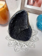 Large Black Amethyst Crystal, Raw Sugar Druzy Cut Base
