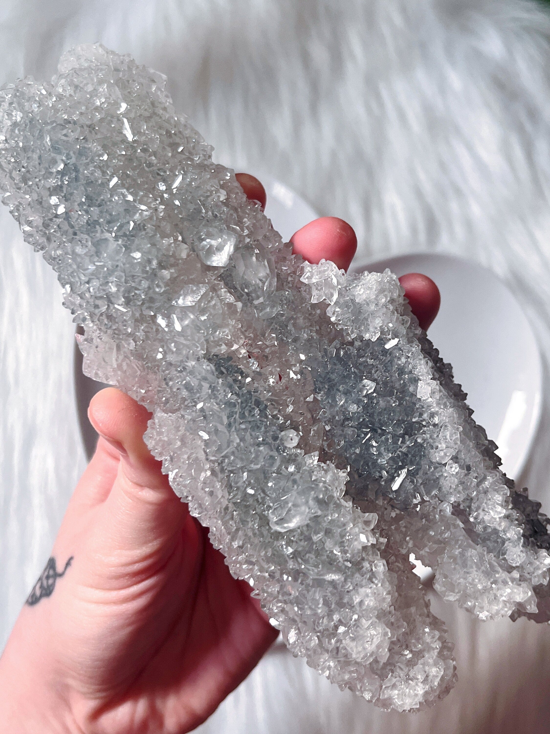 Large Apophyllite Crystal Cluster, Raw Icy Blue-Grey Diamond Apophyllite Specimen