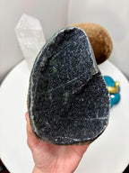 Large Black Amethyst Crystal, Raw Sugar Druzy Cut Base