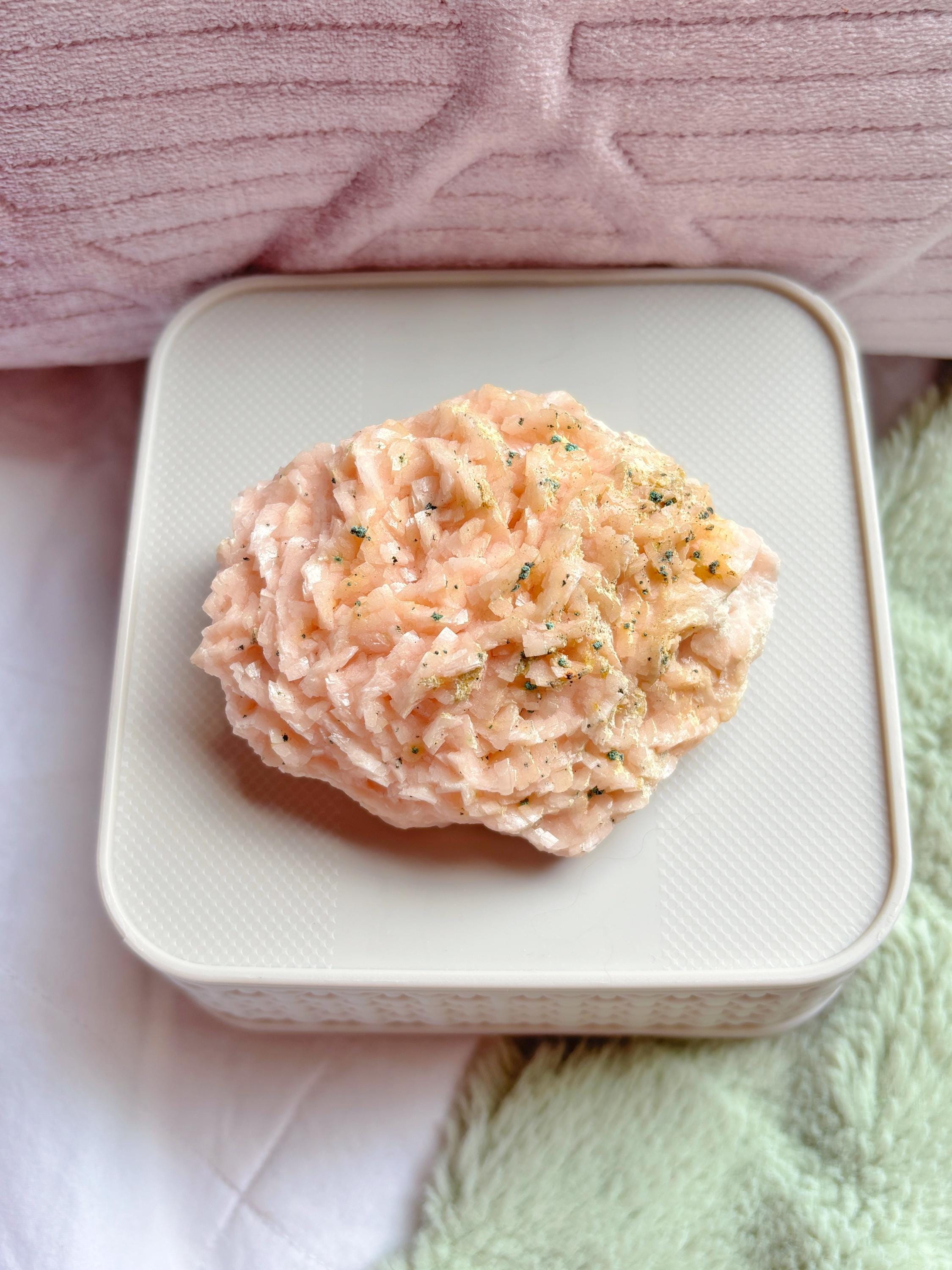 High Quality Peach Dolomite, Peach Dolomite with Malachite Crystal, Raw Dolomite Mineral Specimen