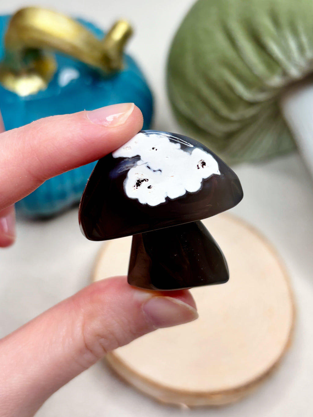 Orca Agate Mushroom Crystal, Hand Carved Natural Gemstone Mushroom