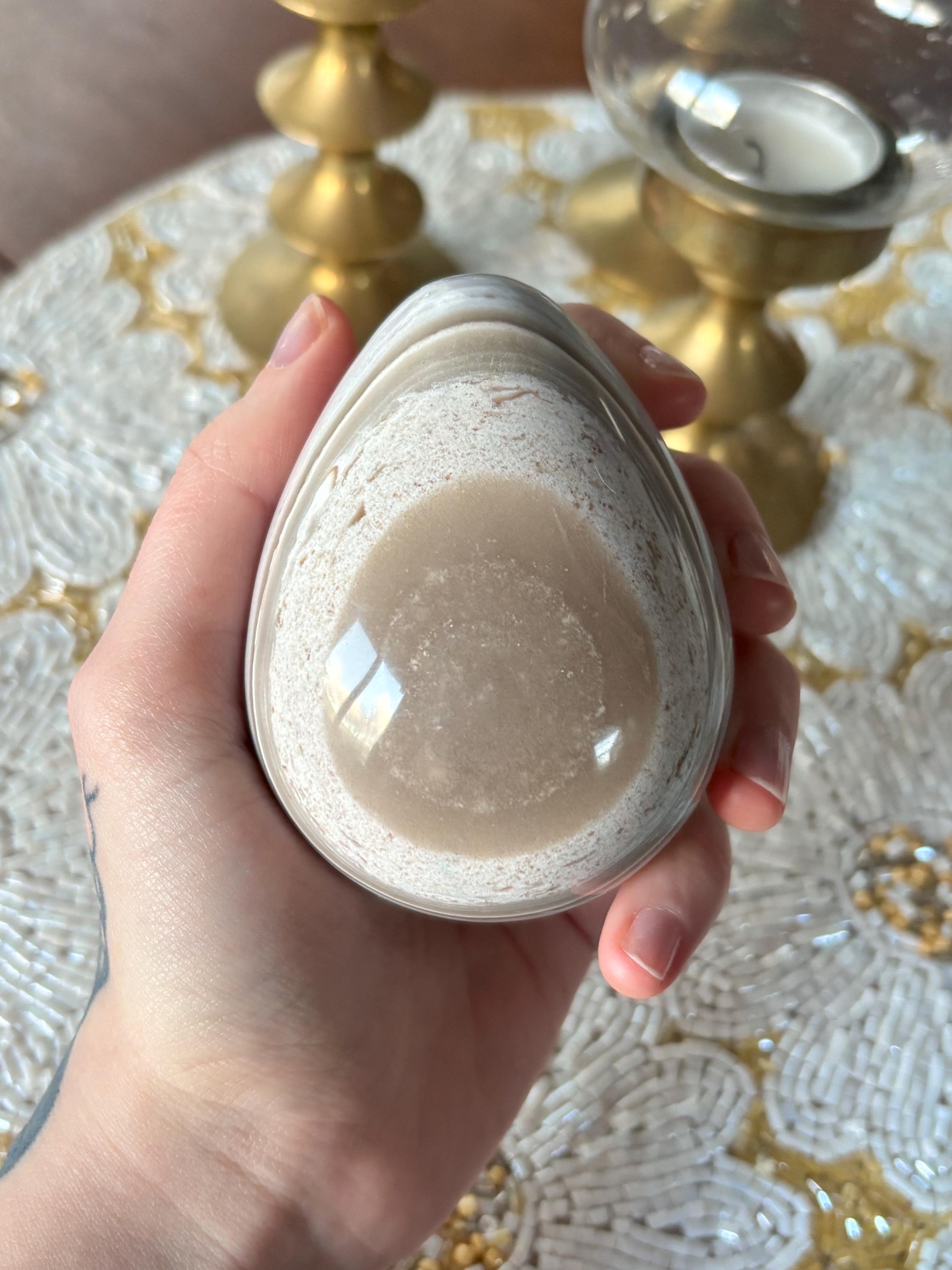Large Blue Ocean Jasper Egg, Sea Jasper Crystal Carving