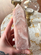 Large Pink Amethyst Flower Agate Tower with Botryoidal Formations