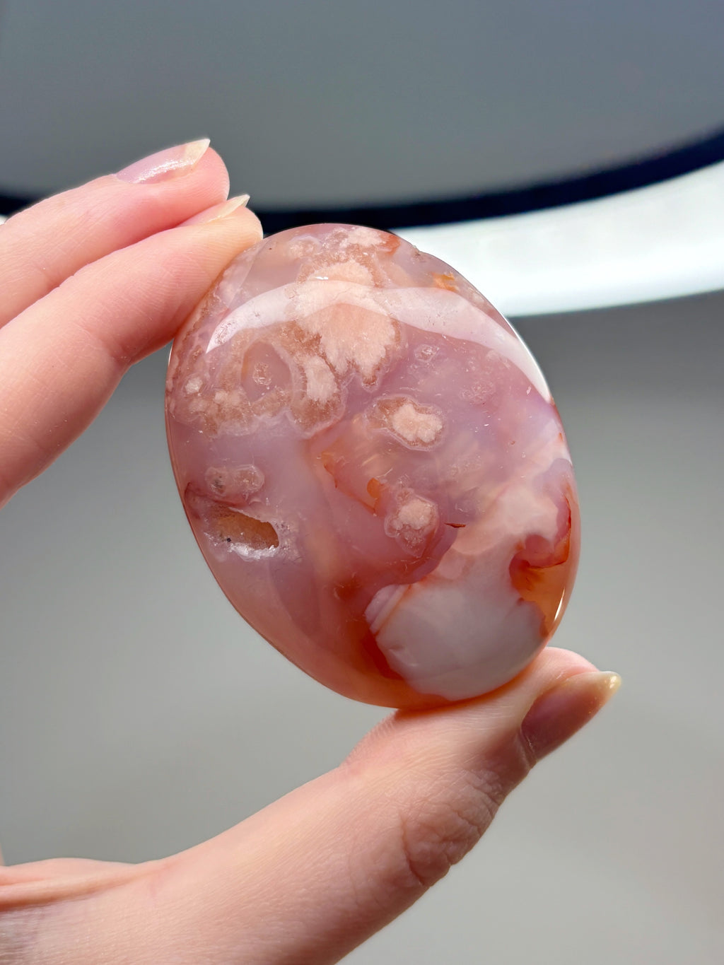Pink Carnelian Flower Agate Palmstone