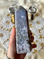 Large Ocean Jasper Flower Agate Tower, Natural Polished Orbicular Sea Jasper Point