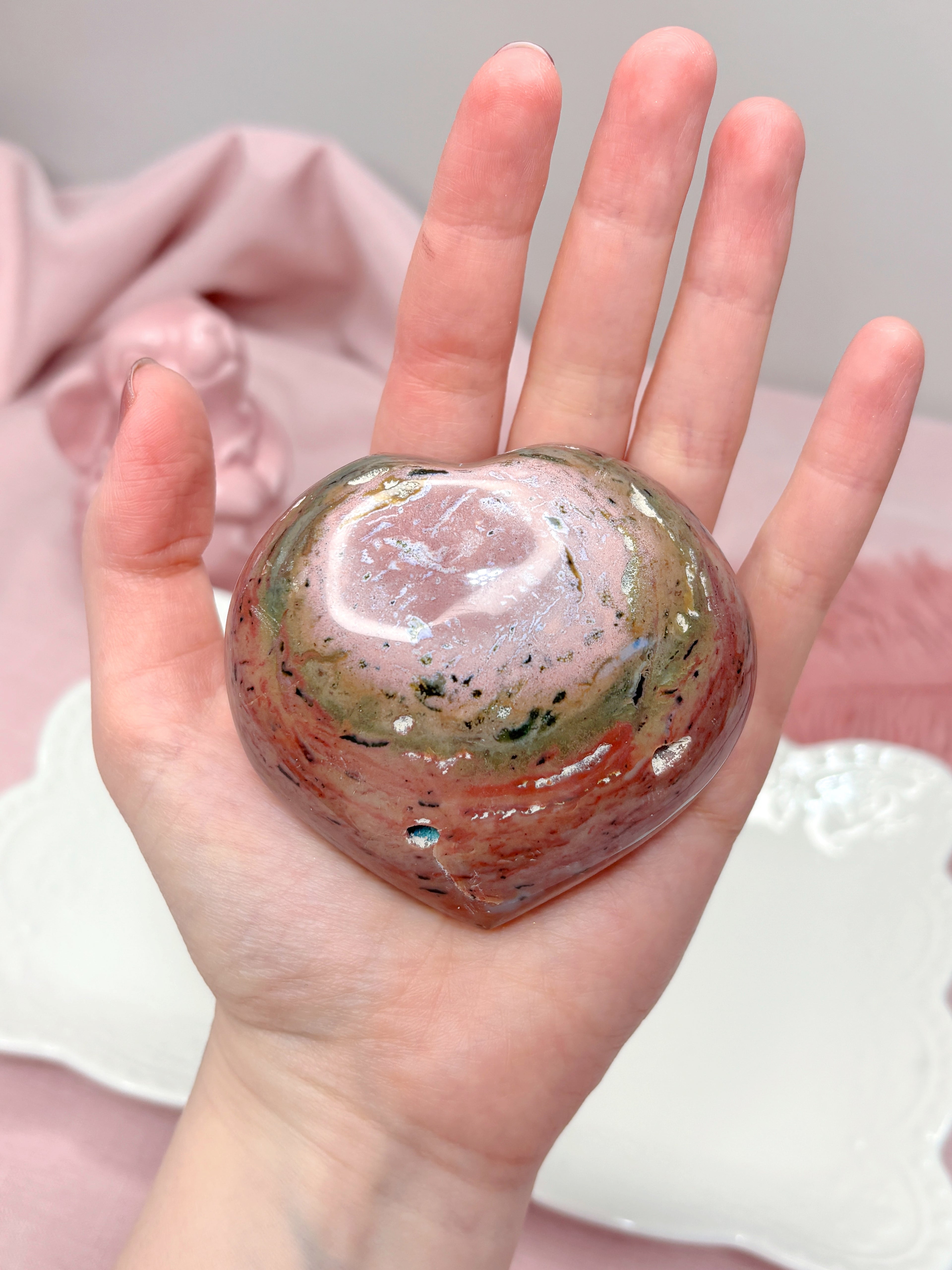 Pink & Red Sea Jasper Heart