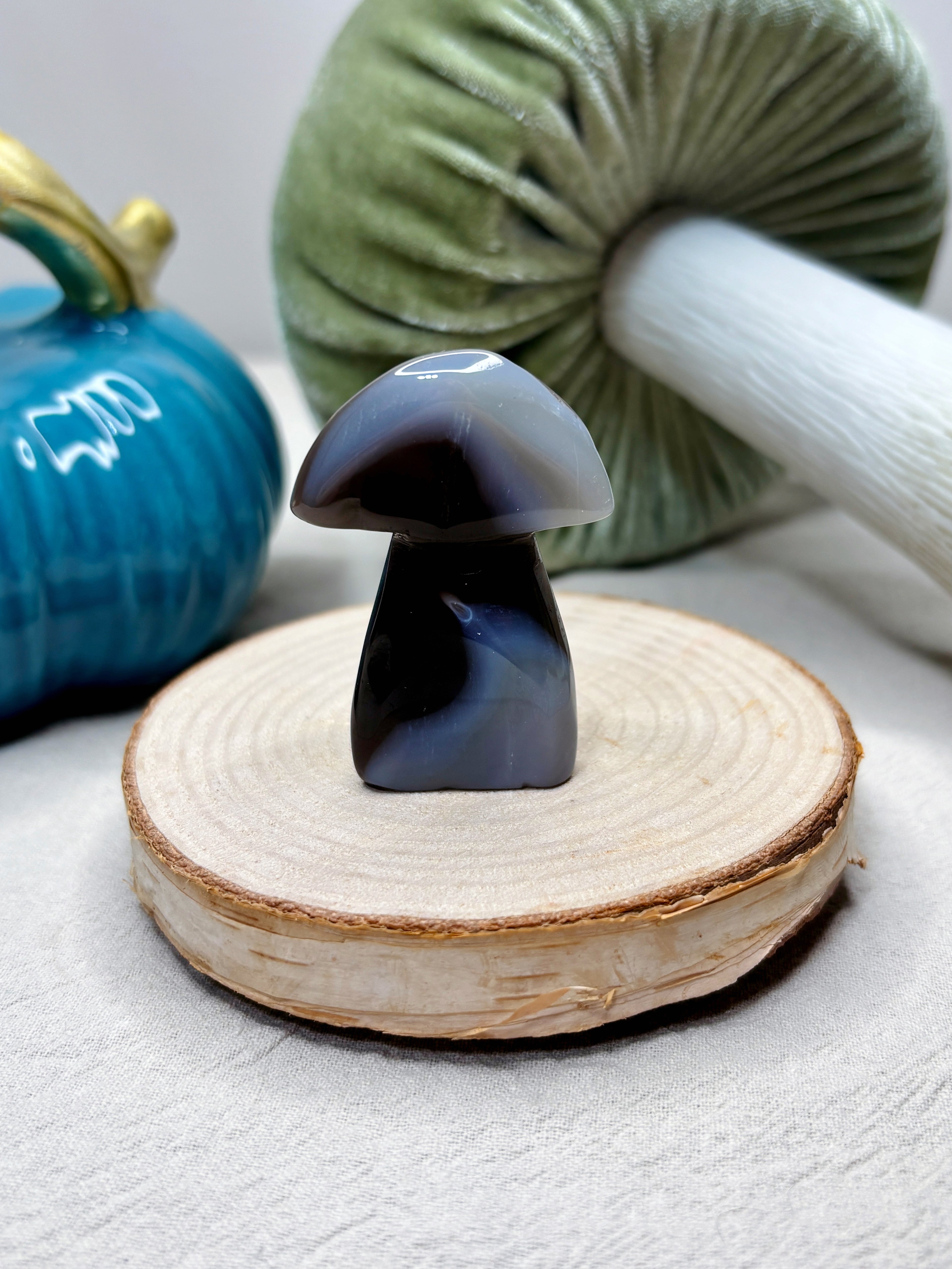 Orca Agate Mushroom Crystal, Hand Carved Natural Gemstone Mushroom