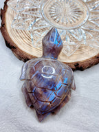 Moonstone Sea Turtle Carving, Natural Blue Flash Moonstone Crystal