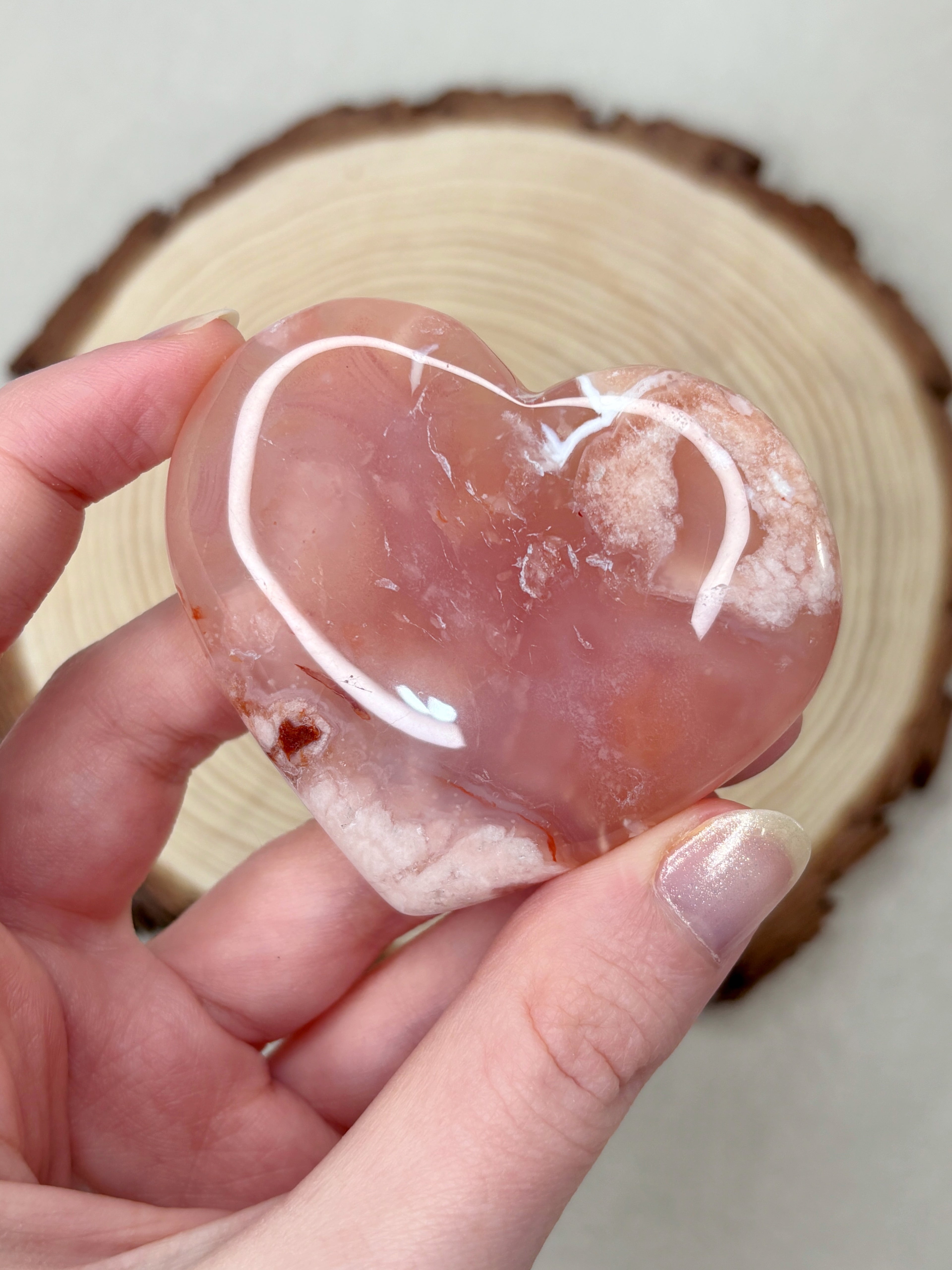 Pink Carnelian Flower Agate Heart