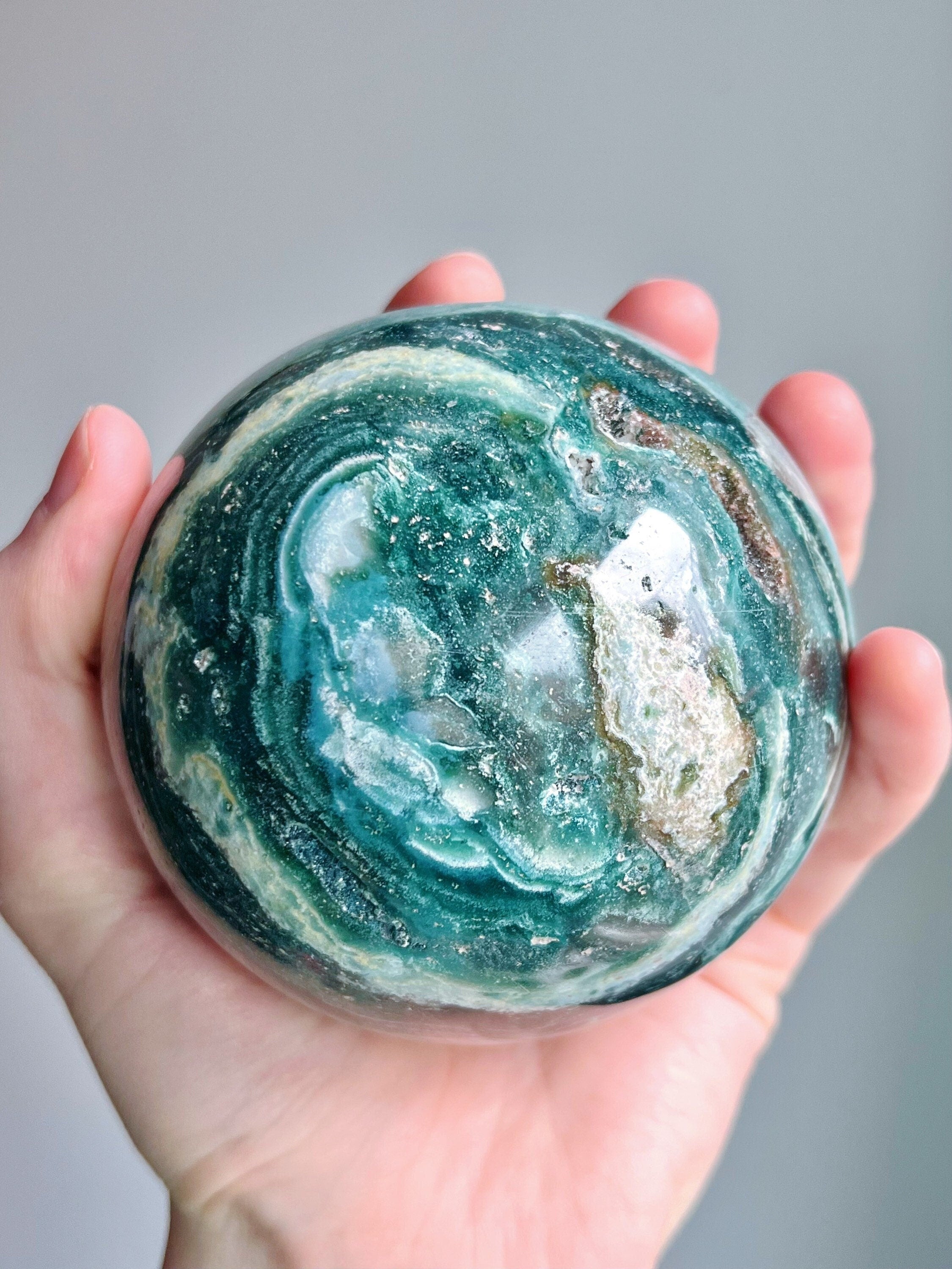Large Ocean Jasper Sphere, Blue Green Sea Jasper
