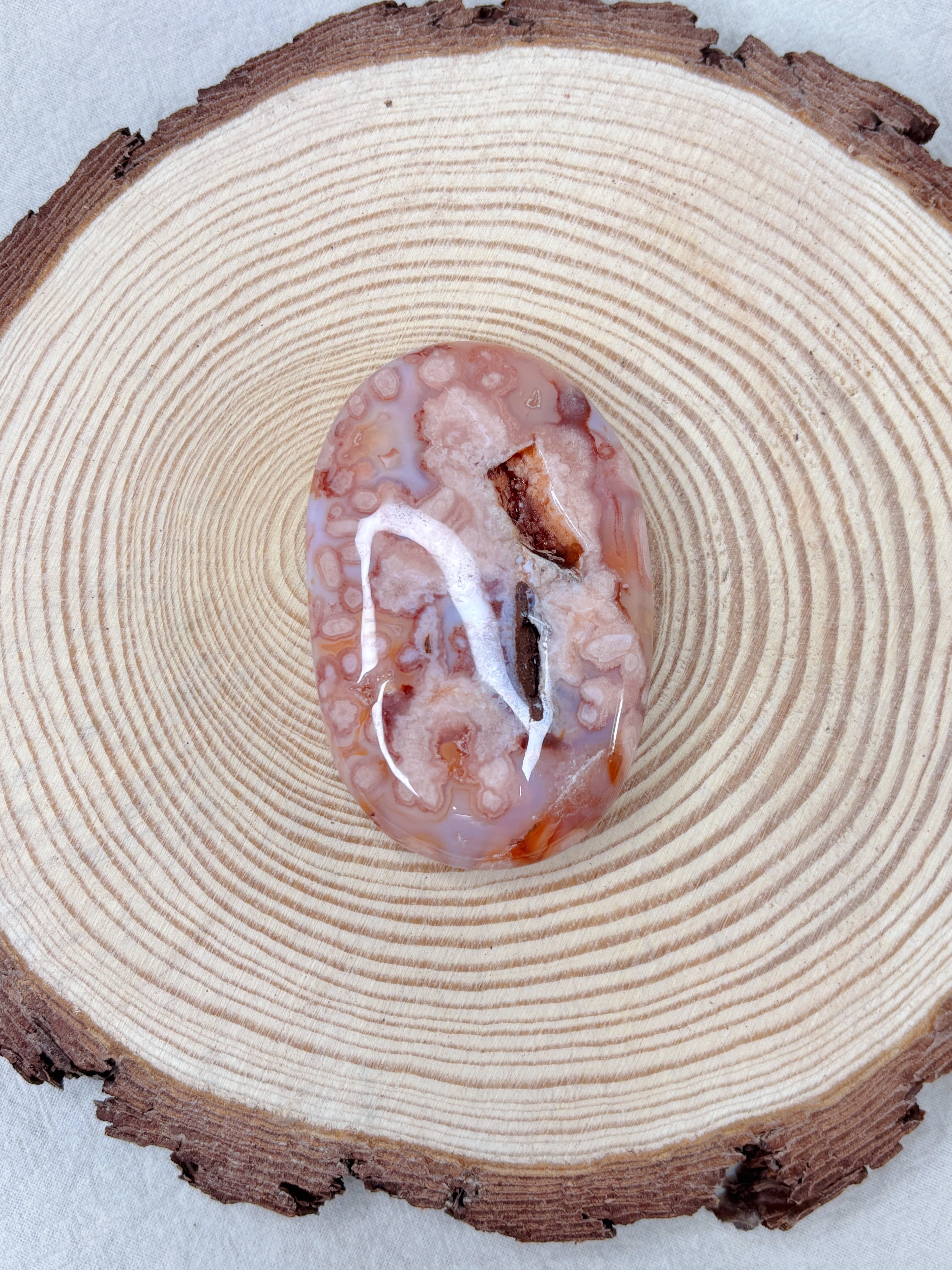 Pink Carnelian Flower Agate Palmstone