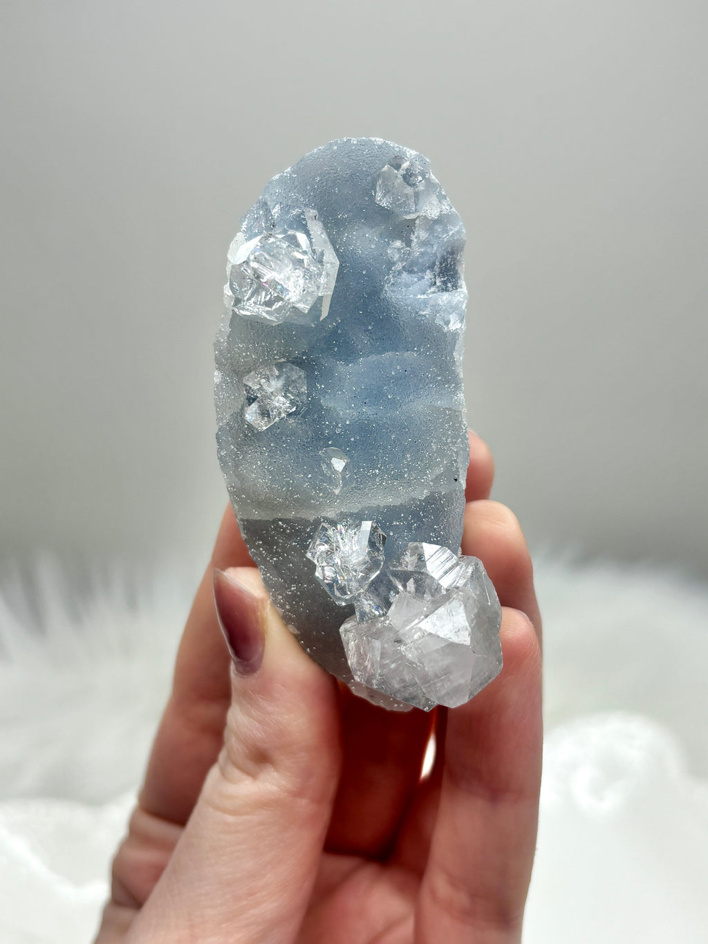 Rare Blue Sugar Apophyllite Crystal, Natural Cubic Ice Apophyllite Specimen