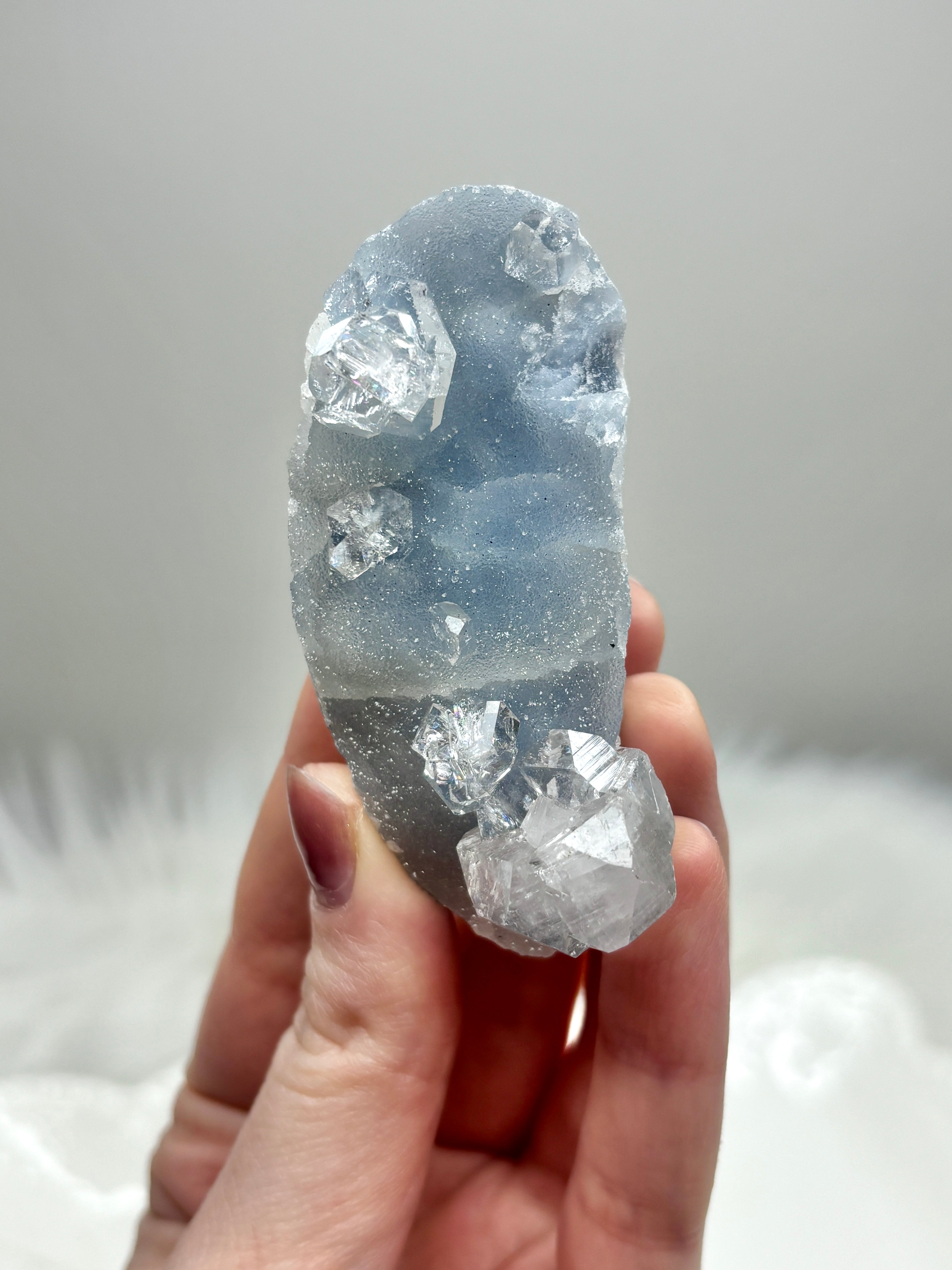 Rare Blue Sugar Apophyllite Crystal, Natural Cubic Ice Apophyllite Specimen