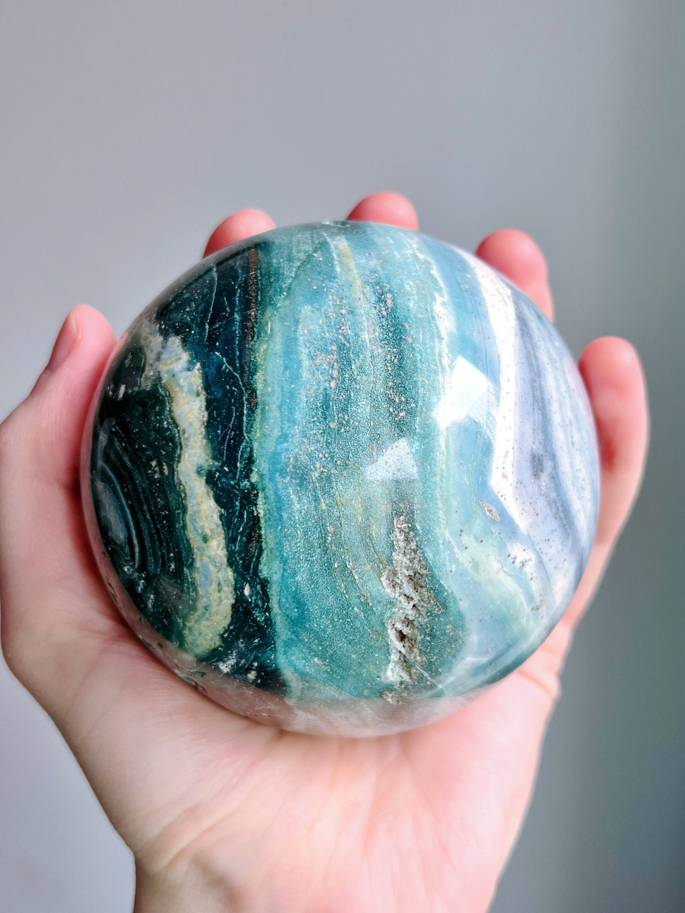 Large Ocean Jasper Sphere, Blue Green Sea Jasper