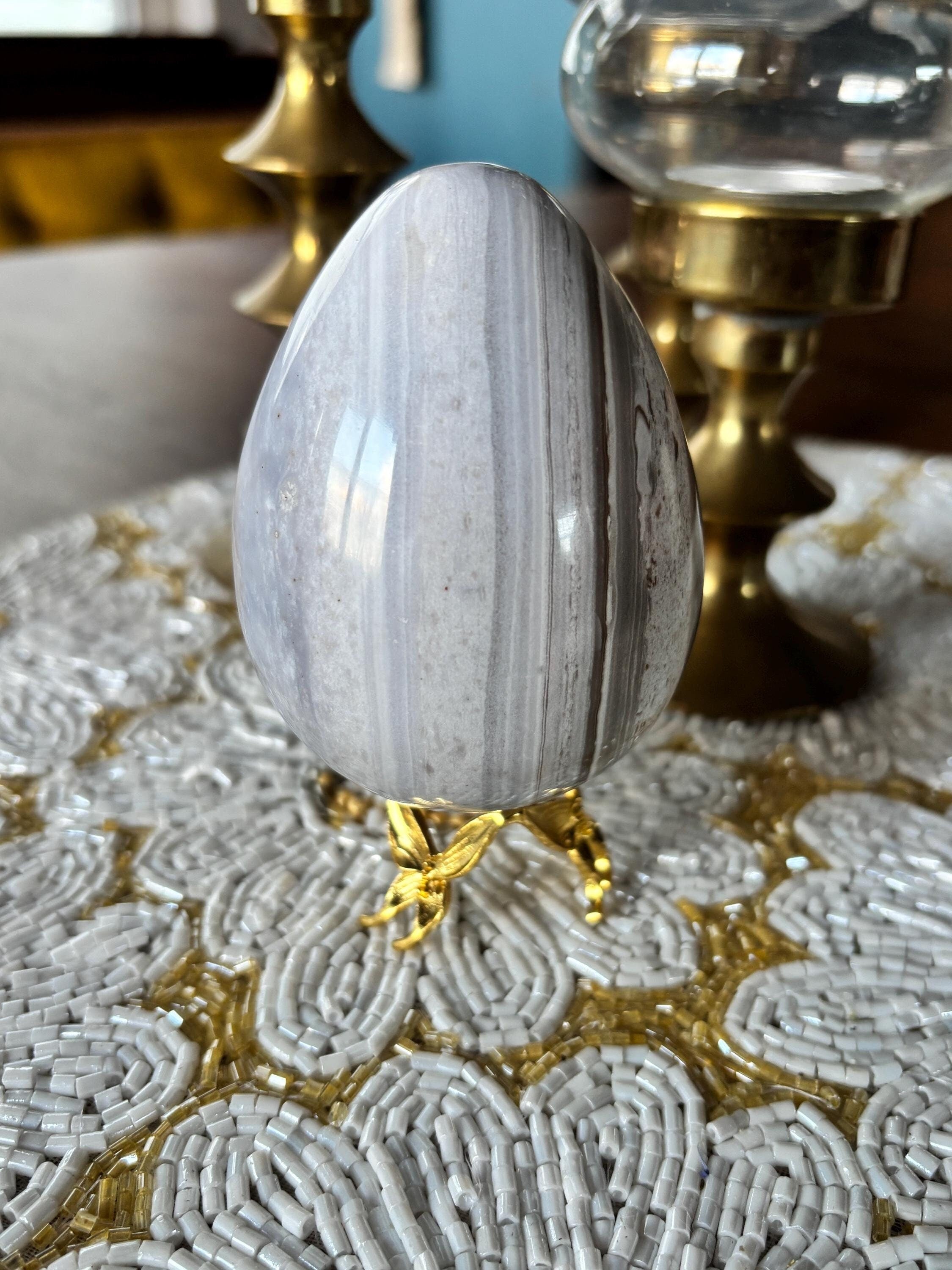 Large Blue Ocean Jasper Egg, Sea Jasper Crystal Carving
