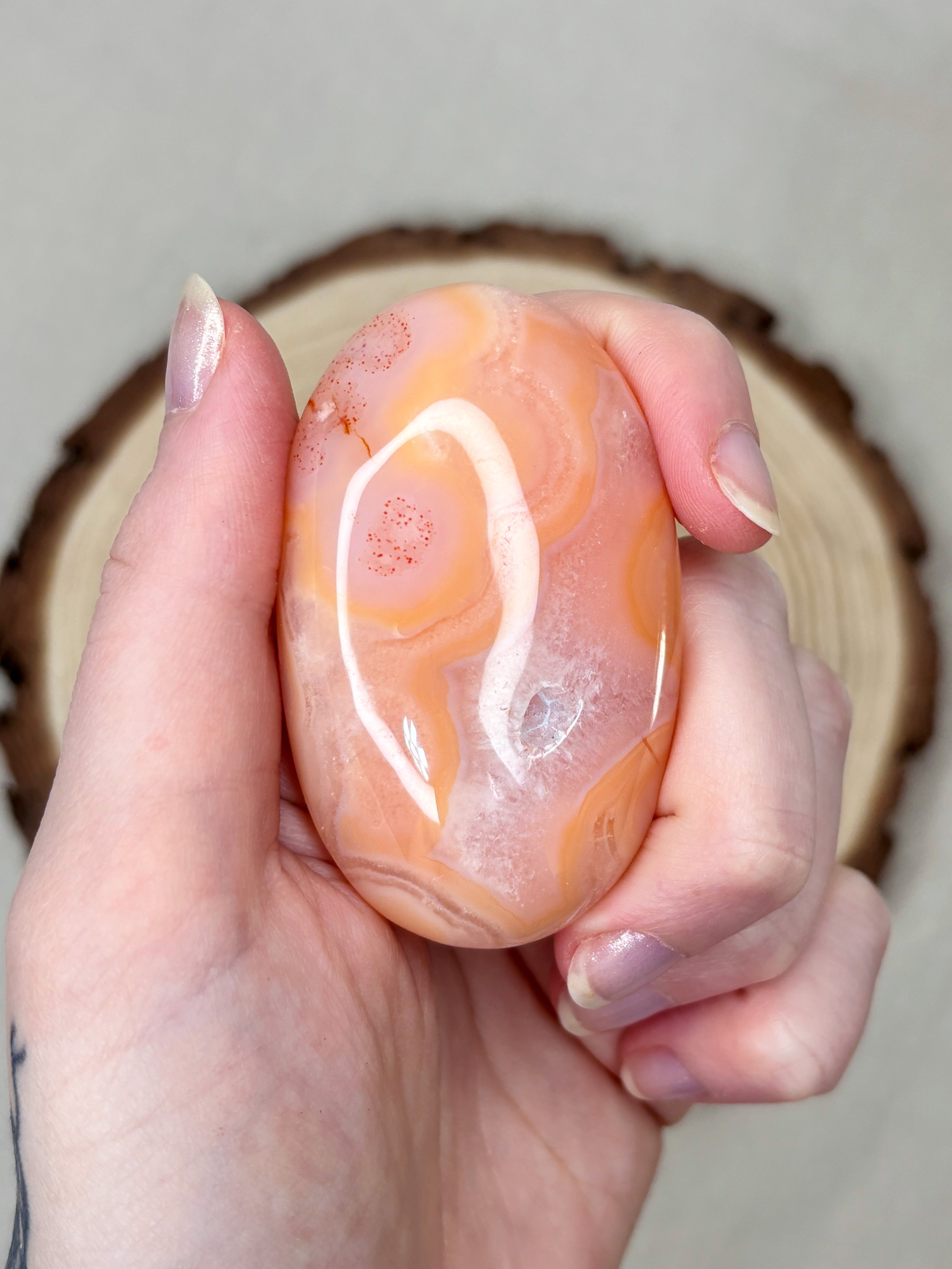 Peach Carnelian Flower Agate Palmstone