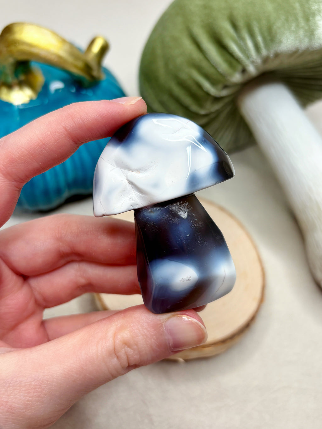 Orca Agate Mushroom Crystal, Hand Carved Natural Gemstone Mushroom