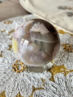Large Druzy Flower Agate Sphere, Polished Pink Amethyst Flower Agate with Quartz
