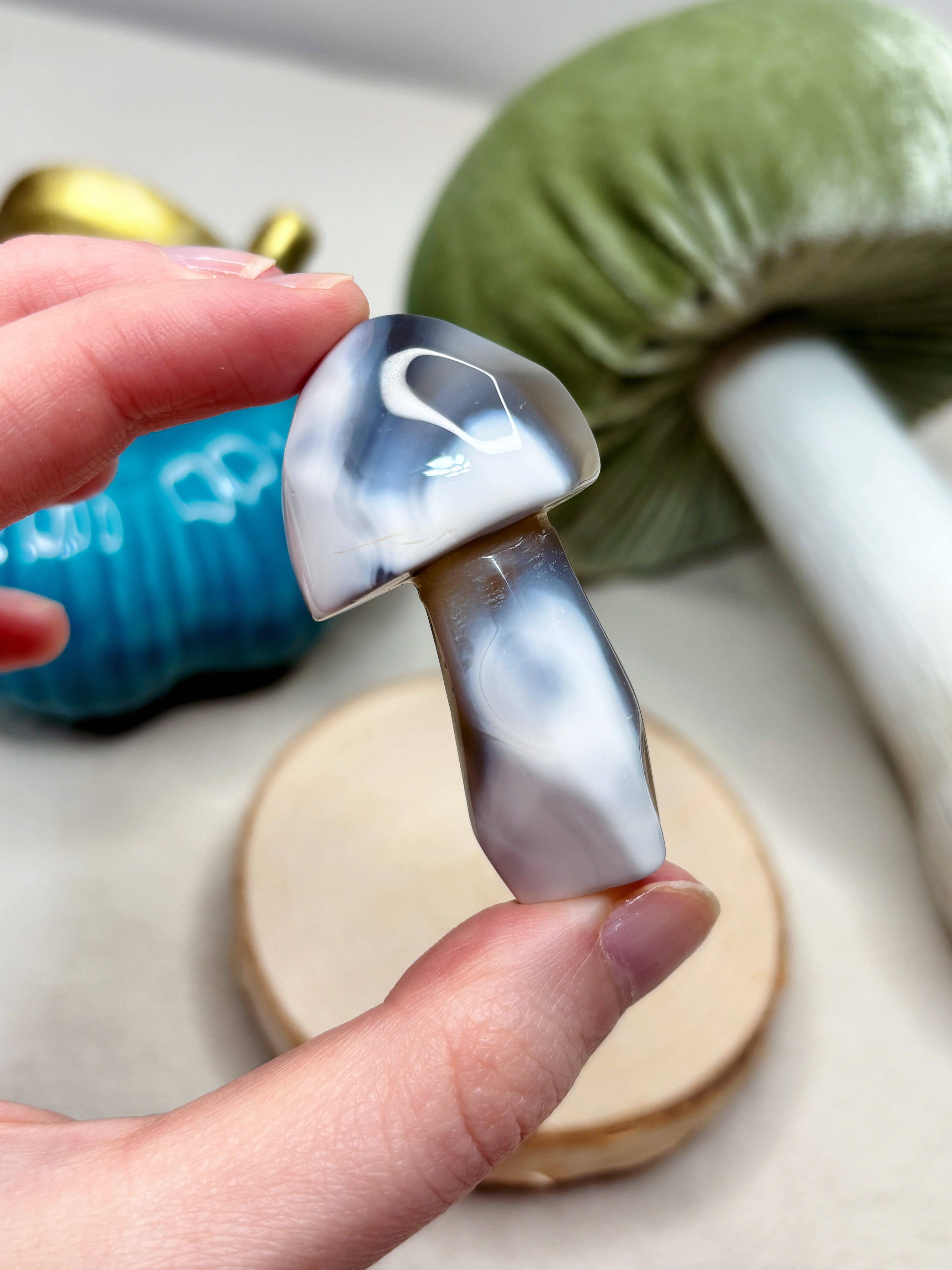 Orca Agate Mushroom Crystal, Hand Carved Natural Gemstone Mushroom