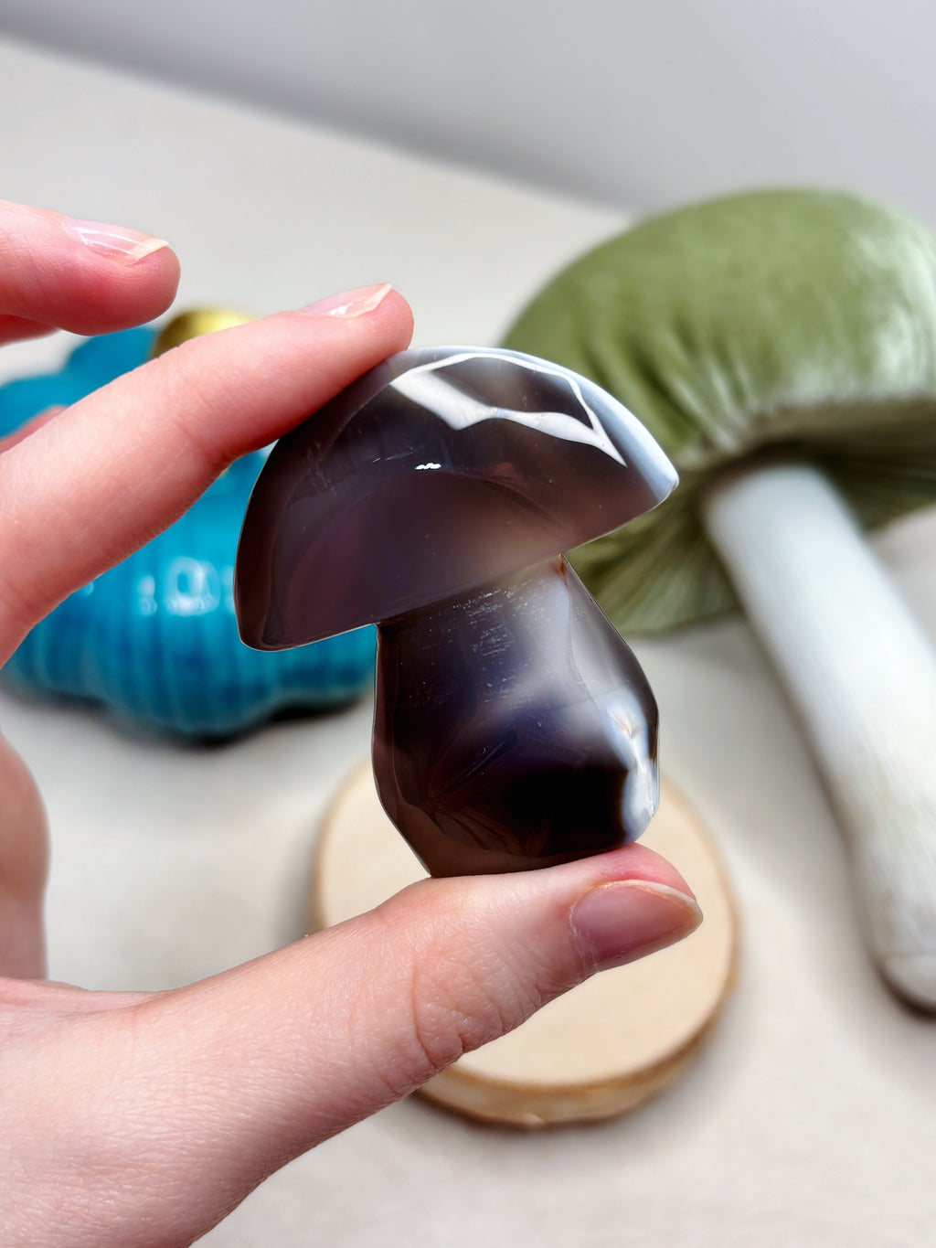 Orca Agate Mushroom Crystal, Hand Carved Natural Gemstone Mushroom