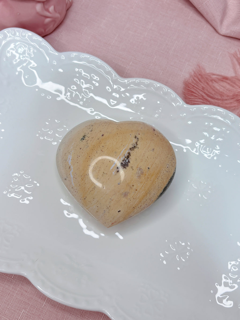 Yellow Sea Jasper Heart, Pastel Rainbow Ocean Jasper