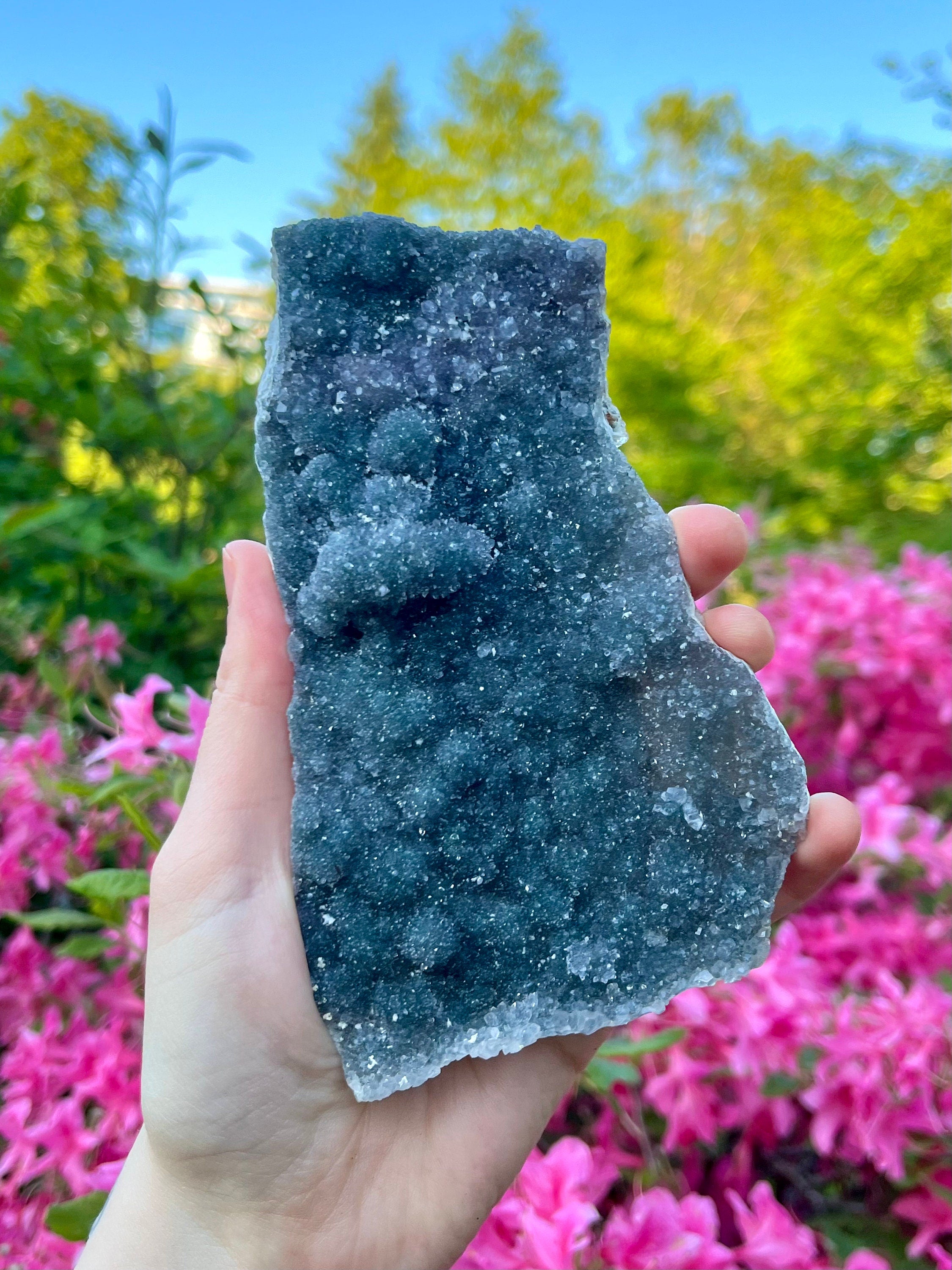 Raw Green Amethyst Slab, "Rainbow" Galaxy Amethyst Crystal