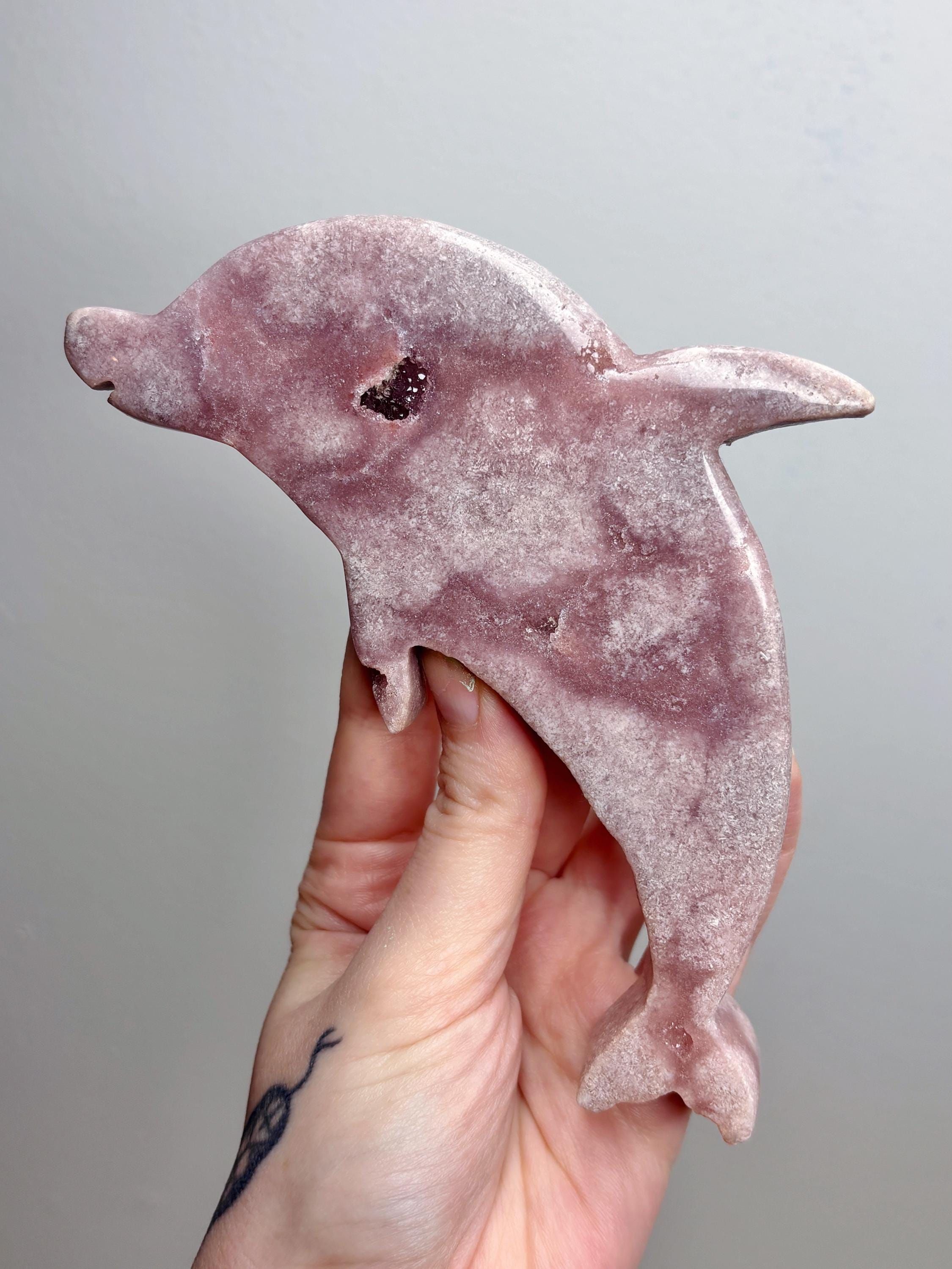 Pink Amethyst Dolphin Crystal with Gold Stand