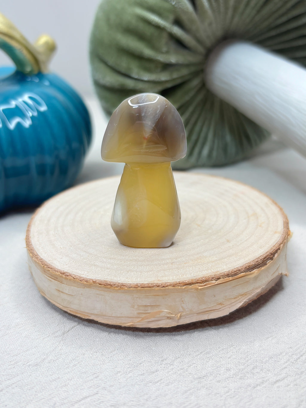 Yellow Orca Agate Mushroom Crystal, Hand Carved Gemstone Mushroom