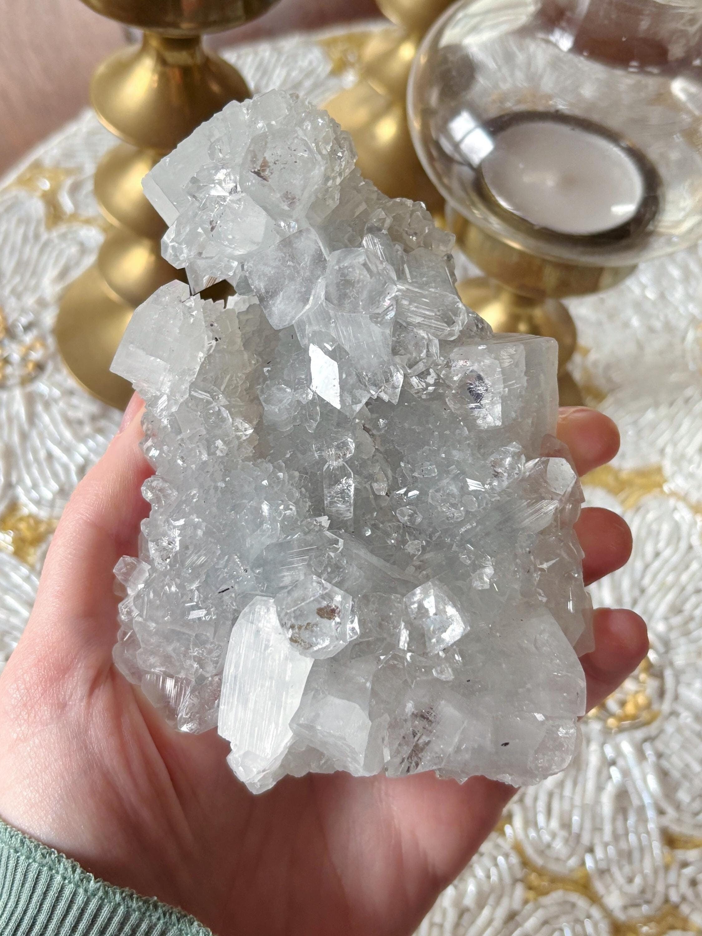Large Apophyllite Crystal Cluster, Raw Blue Diamond Apophyllite Specimen