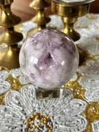 Purple Amethyst Flower Agate Sphere, Polished Sphere with Sparkly Druzy Caves