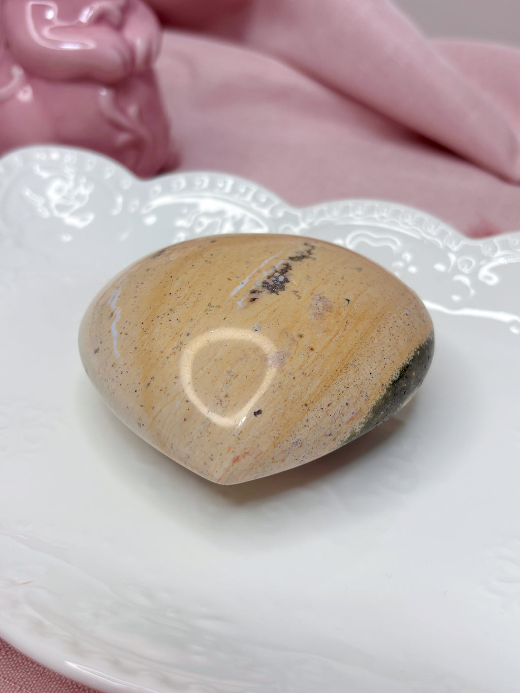 Yellow Sea Jasper Heart, Pastel Rainbow Ocean Jasper