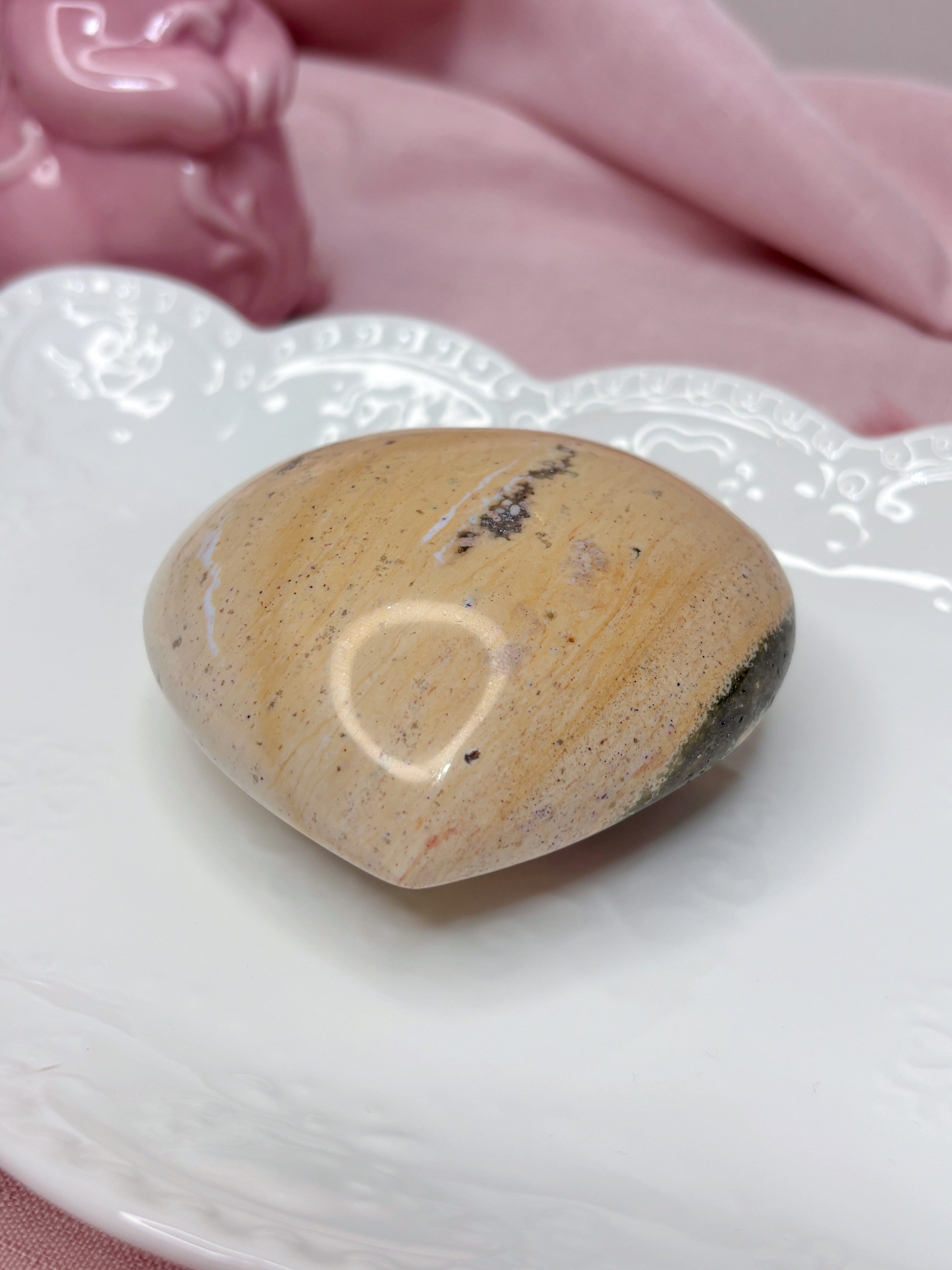 Yellow Sea Jasper Heart, Pastel Rainbow Ocean Jasper