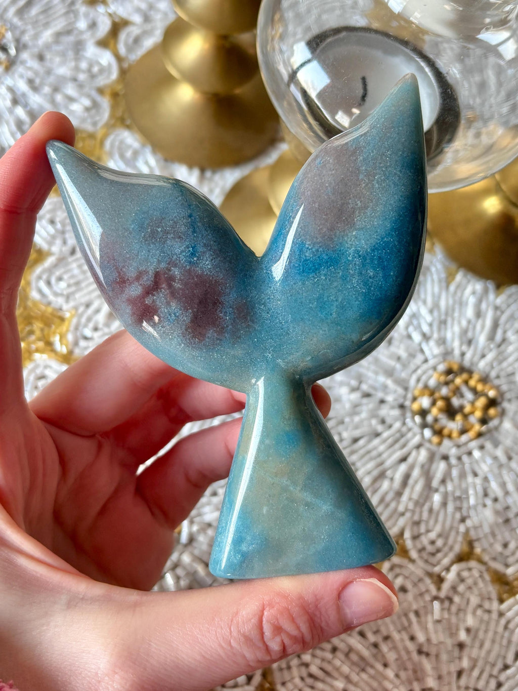 Blue Trolleite Mermaid Tail Crystal Carving