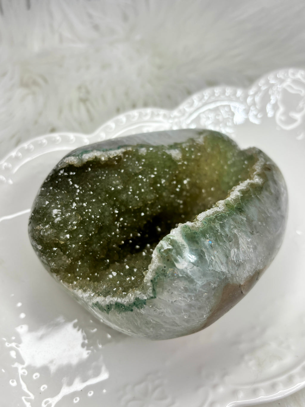 Green Amethyst Crystal with Quartz Matrix, Raw Rainbow Amethyst