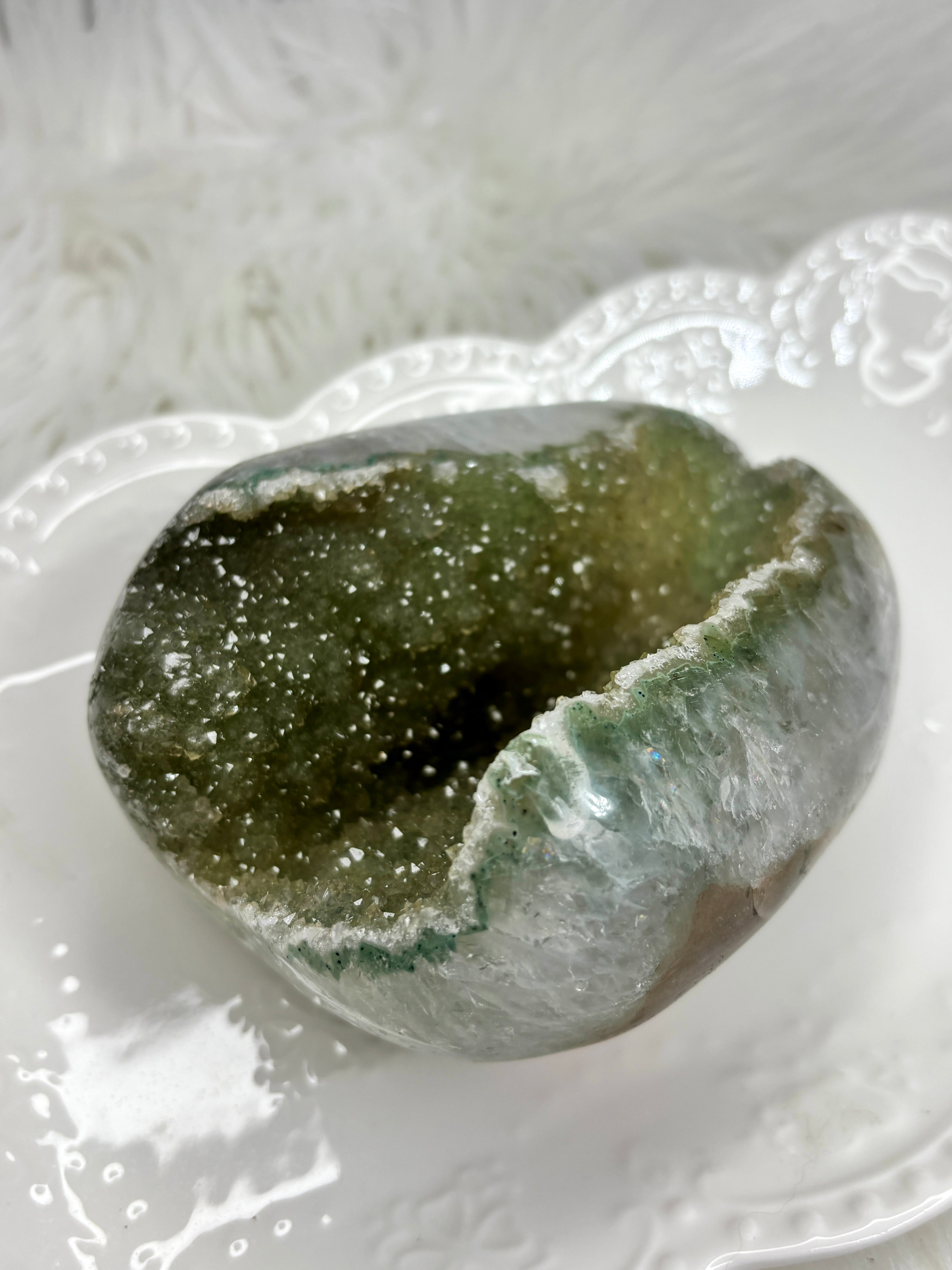 Green Amethyst Crystal with Quartz Matrix, Raw Rainbow Amethyst