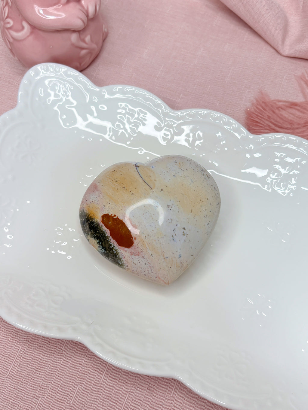 Yellow Sea Jasper Heart, Pastel Rainbow Ocean Jasper