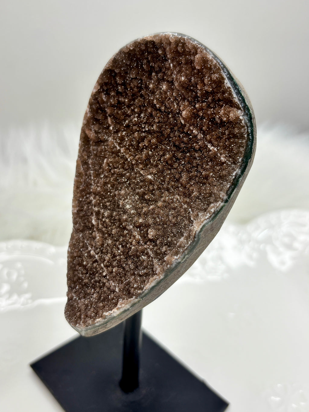 Brown Chocolate Amethyst Crystal, Sugar Amethyst Geode on Stand