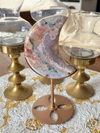 Rainbow Agate Crescent Moon Crystal Carving on Gold Stand