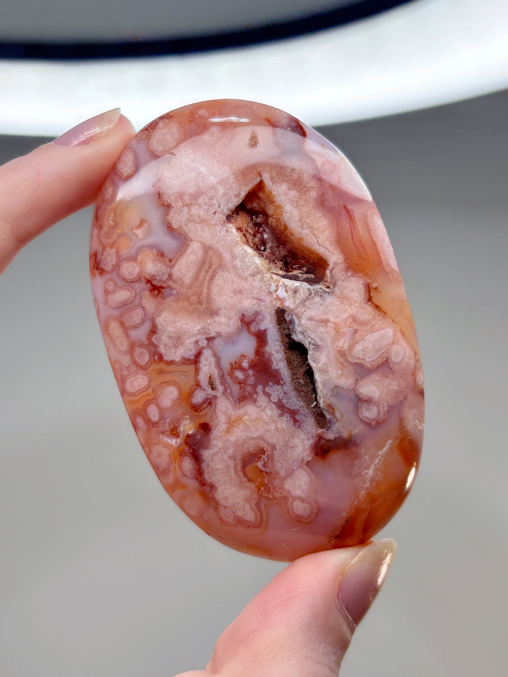 Pink Carnelian Flower Agate Palmstone