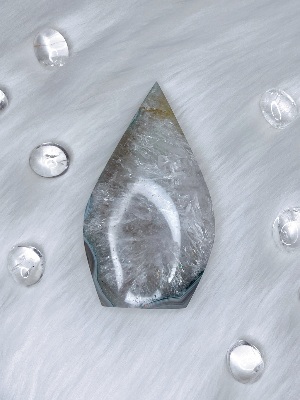 Quartz Agate Freeform, Rainbow Clear Quartz with Blue Green Banded Agate & Golden Healer Quartz Inclusions