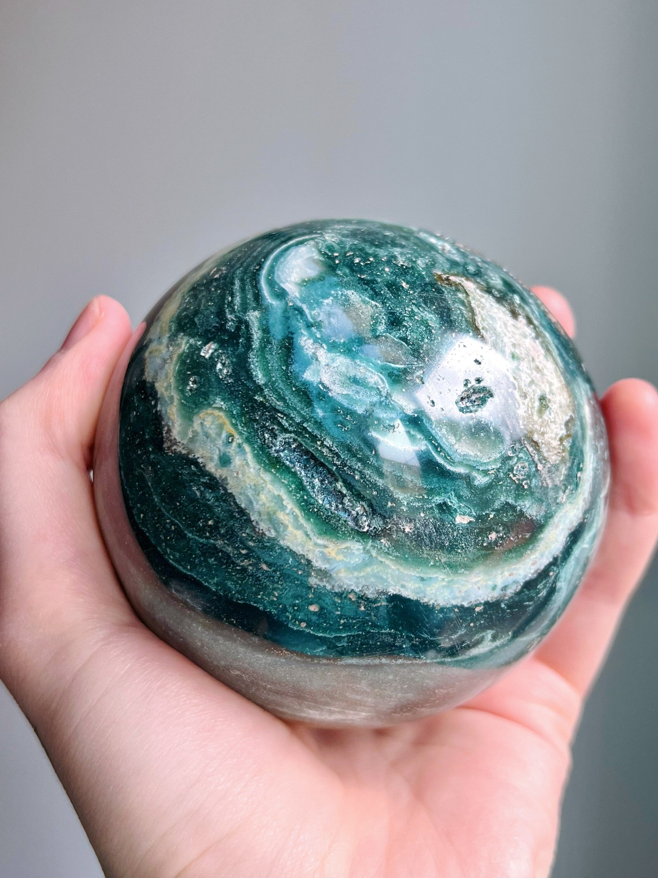 Large Ocean Jasper Sphere, Blue Green Sea Jasper
